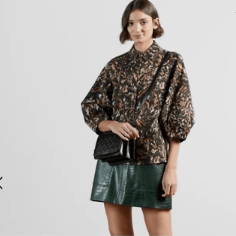 Ted Baker top size 4 12 multicolored jungle animal print button down safari